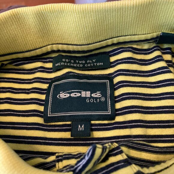 Bolle‎ Polo Shirt Mens Sz M Yellow Navy Blue Striped Cotton Short Sleeve Golf - Picture 5 of 9
